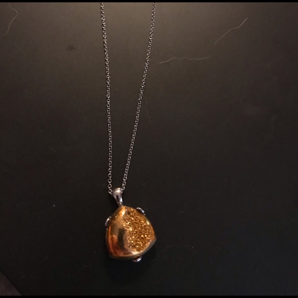 JTV goldtone shiny druzy pendant necklace